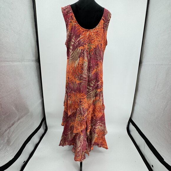 Vtg Paradise NY Maxi Dress XL Tropical Asymmetrical Hem‎ Ruffle Resortwear - Picture 6 of 6